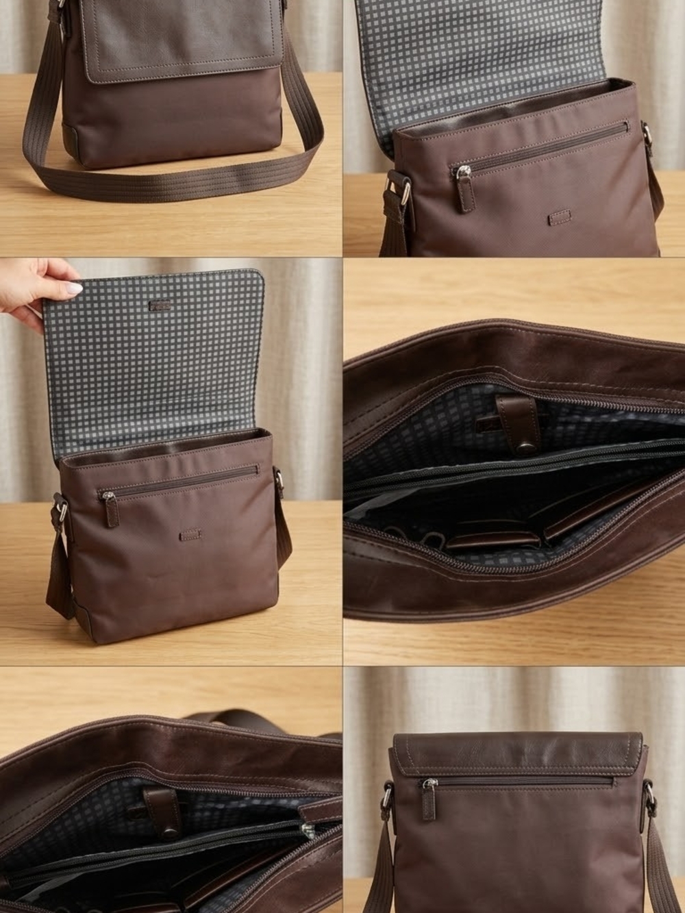Leather Crossbody Messenger Bag for Men - Brown